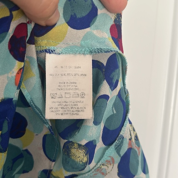 Anthropologie Maeve Zaballa 100% Silk Tank Aqua Motif Dotted Ruffled Sz 14 - Picture 5 of 10